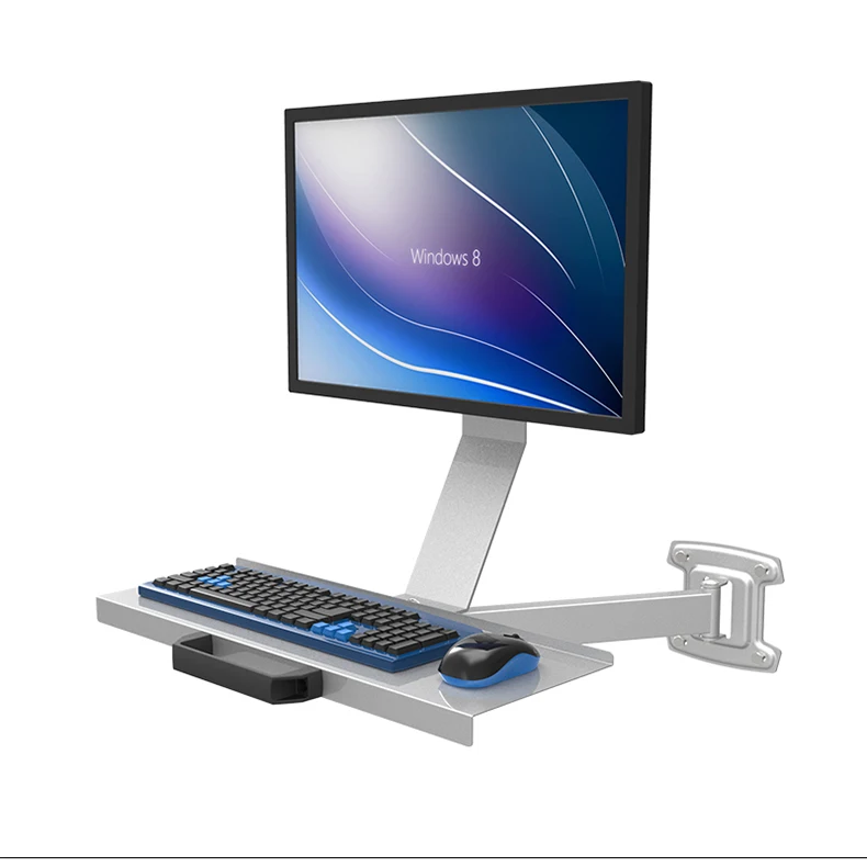 W803 Full Motion Wall Mount Ergonomic Sit-Stand Workstation PS Stand Swivel Monitor Holder +Keyboad Holder