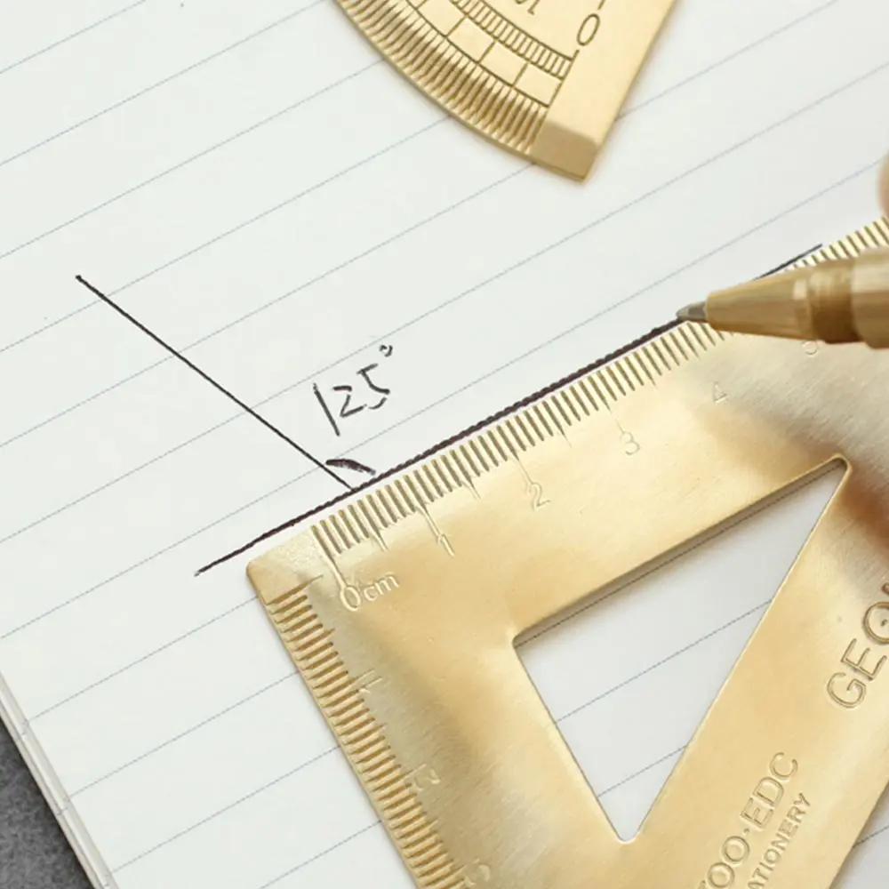 copper Triangle Square Ruler brass Miter For Carpenter Lovely Ruler Metal Bookmark Straight ruler Semi-circular Measurement