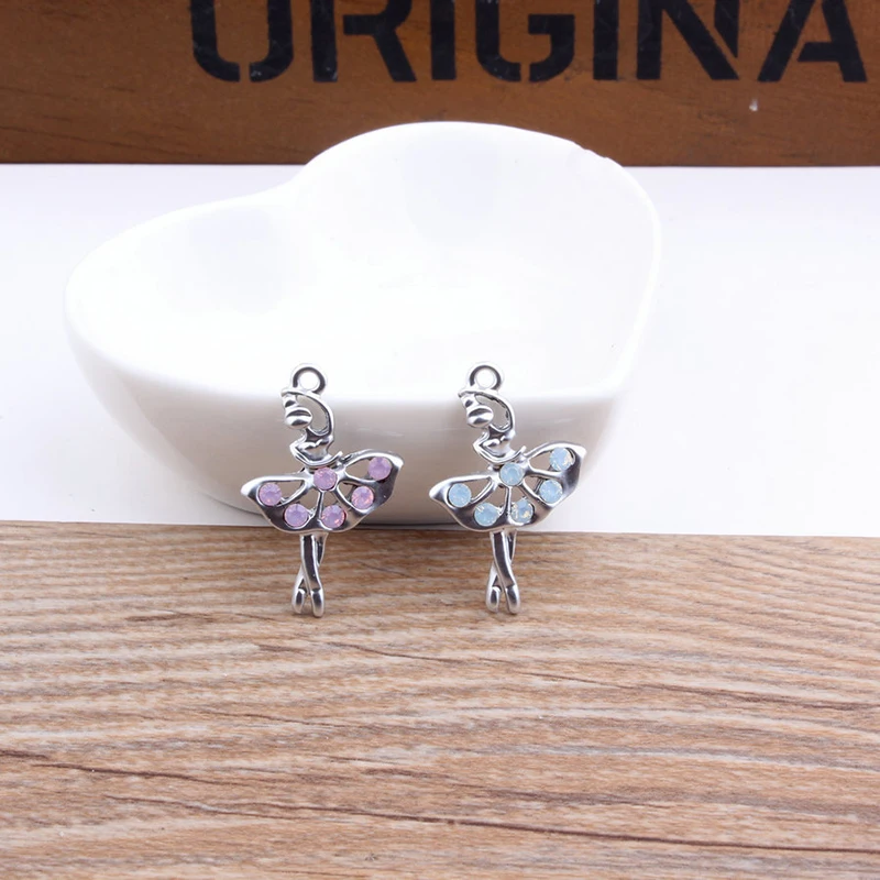 10pcs/lot Girl Ballet Dancer Charms Earring Making DIY Fashion Rhinestone Ballerina Pendant Metal For Jewelry Accessories YZ264