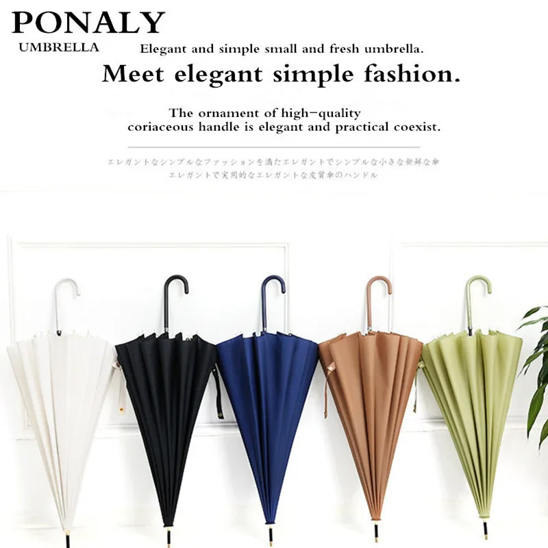 PALONY-Automatic Double Layer Windproof Umbrella, Large, Simple, Long Handlefemale, Fresh, Female, 16 Bone