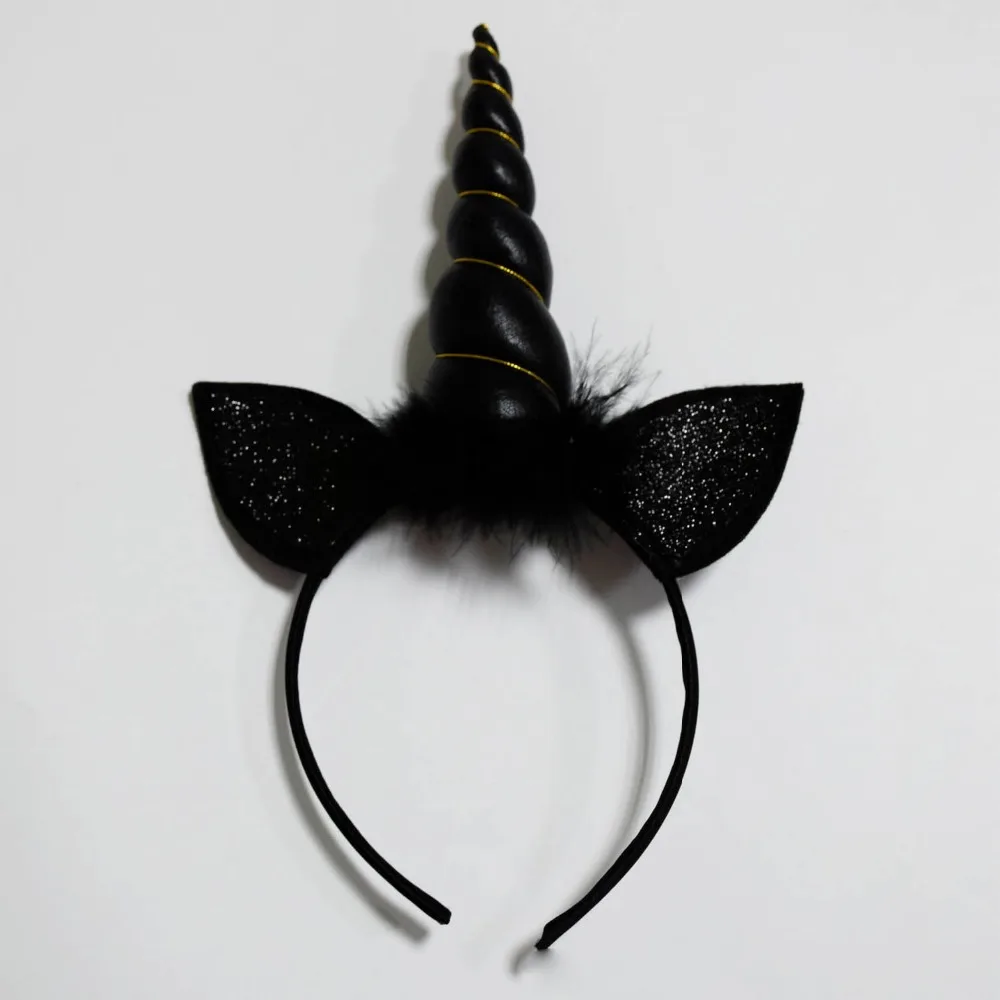 Black Unicorn Headband Glitter Unicorn Horn Feather Hairband Boys Costume Girls Hair Accessories