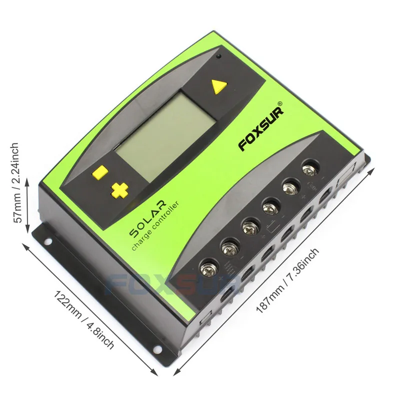 FOXSUR PV Solar Charge Controller 50A 60A PWM 12V 24V Auto Solar Panel Charging Discharge Regulator with Large Power Heat sink