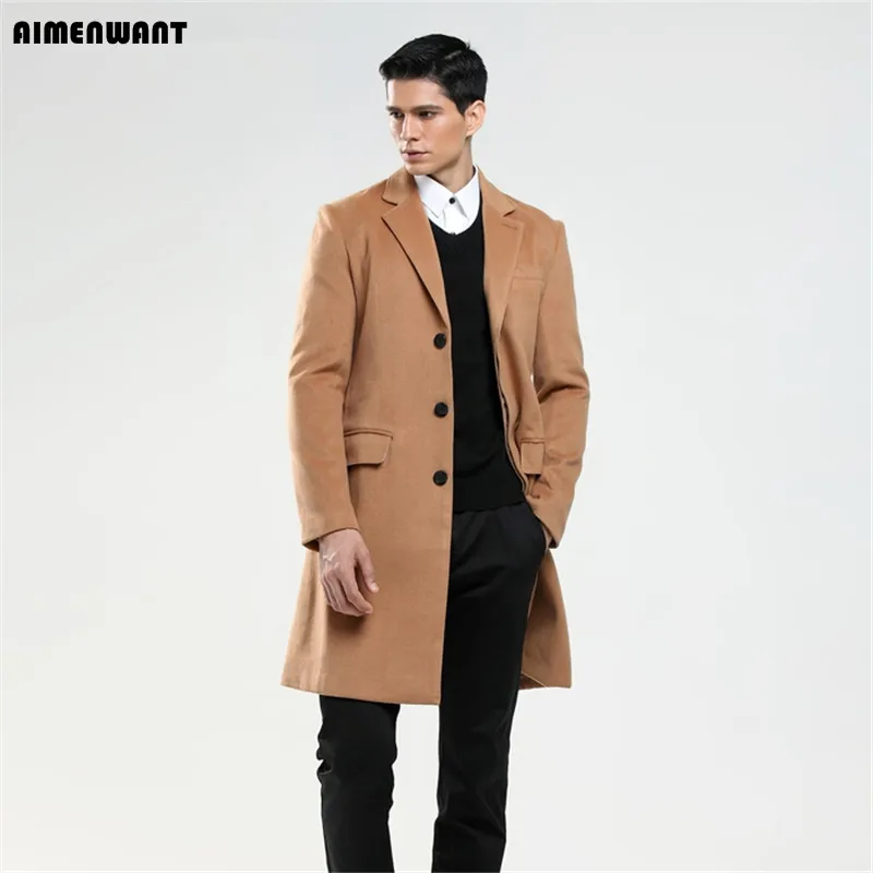 2023 fall male wool customize coat Europe slim black single breasted woolen jacket mens navy long coats free shipping