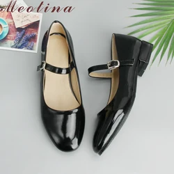 Meotina Flat Shoes Women Mary Jane Ladies Shoes Flats Fall Buckle School Shoes Ballerina Flats Footwear Black Big Size 9 10 43