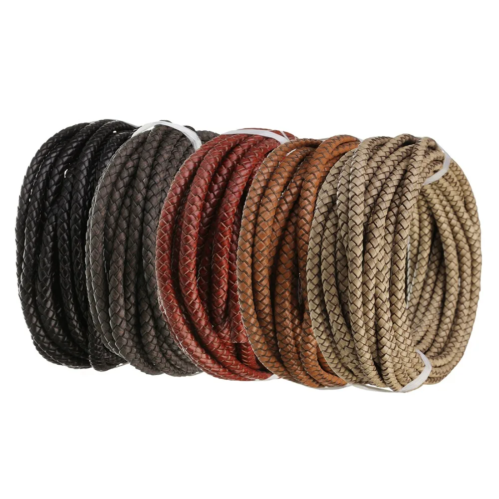 1m/lot 6mm Brown Braided Leather Cord Rope Fit Necklaces Bracelets Findings Leather Thread DIY Jewelry Making