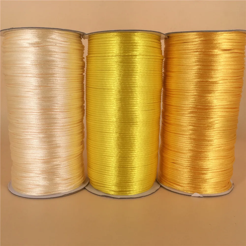 2mm X 20meters Color Gold Chinese Knot Rattail Satin Cord for Braided String Jewelry Findings Beading Rope #R523