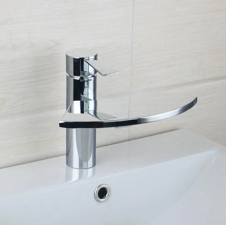 

Copper basin faucet waterfall mixer water tap, Bathroom glass fan sink basin faucet chrome, Brass wash basin faucet hot and cold