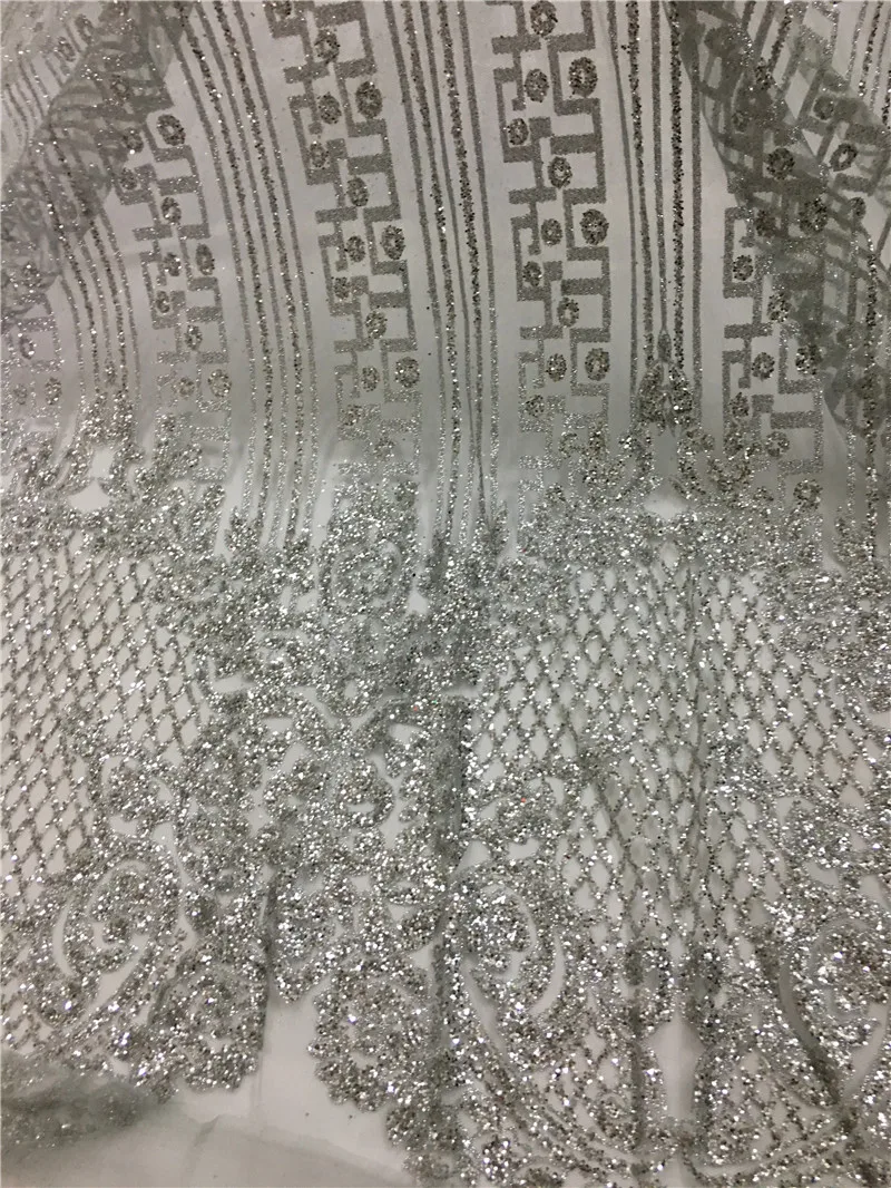 

High pretty H-1810142 Silver sugar Glitter tulle mesh hand print lace fabric for sawing wedding bridal /evening dress