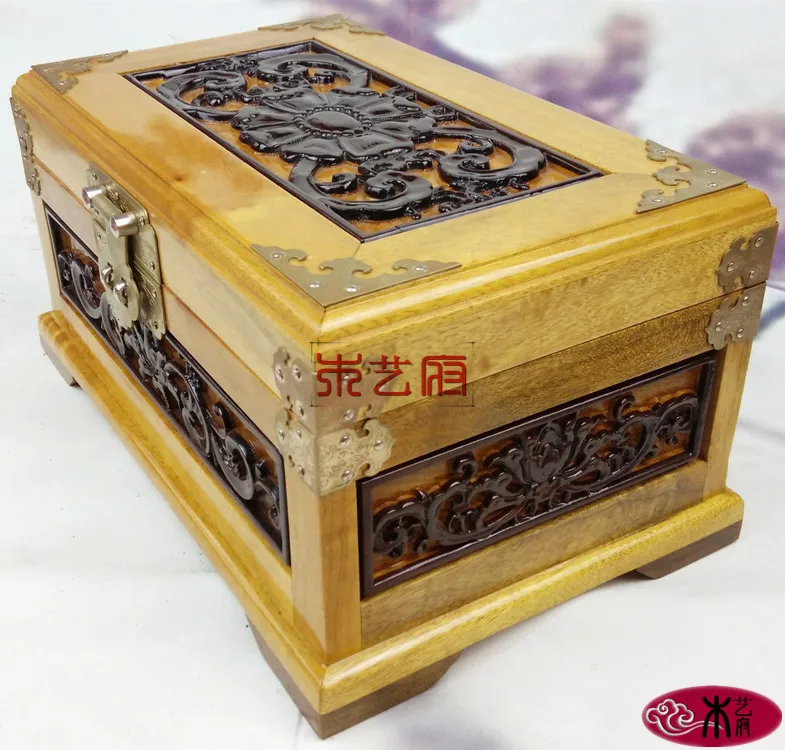 [Government] gold Phoebe Wooden mirror box red wood carving jewelry box jewelry box wedding housewarming gift ornaments