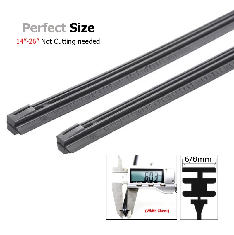 2Pc Auto Vehicle Insert Soft Rubber Strip Refill For Metal Frame U-type Hook Wiper Blades Windshield 6mm 8mm 14\