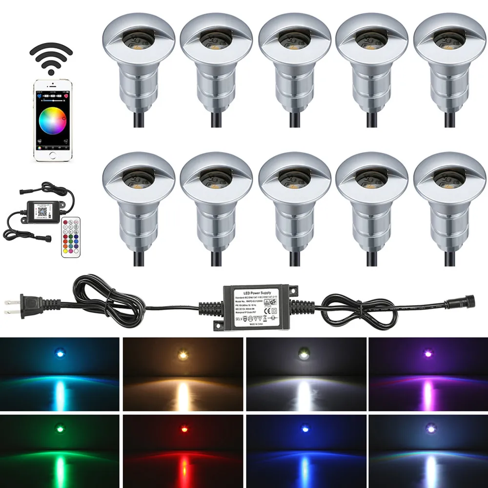 

10X WIFI Smart Home 26mm Half Moon 12V RGB Multicolor Yard LED Deck Stair Step Lights for Alexa Echo Googlehome IFTTT Phone App