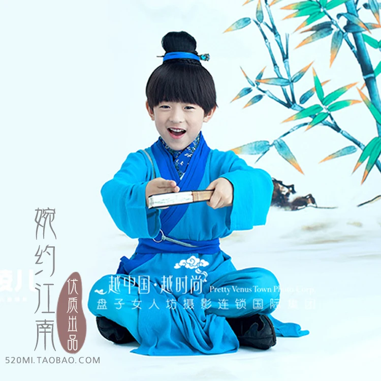 Dong Po Yin Ancient Chinese Hanfu Childe Costume for Little Boy hanfu costume for photography or Children's Day stage clothing