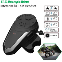 BT-S3 Motorcycle Helmet Headset Bluetooth-Compatible Intercom Moto Interphone 1000M 2 Riders Intercomunicador Para Motocicleta