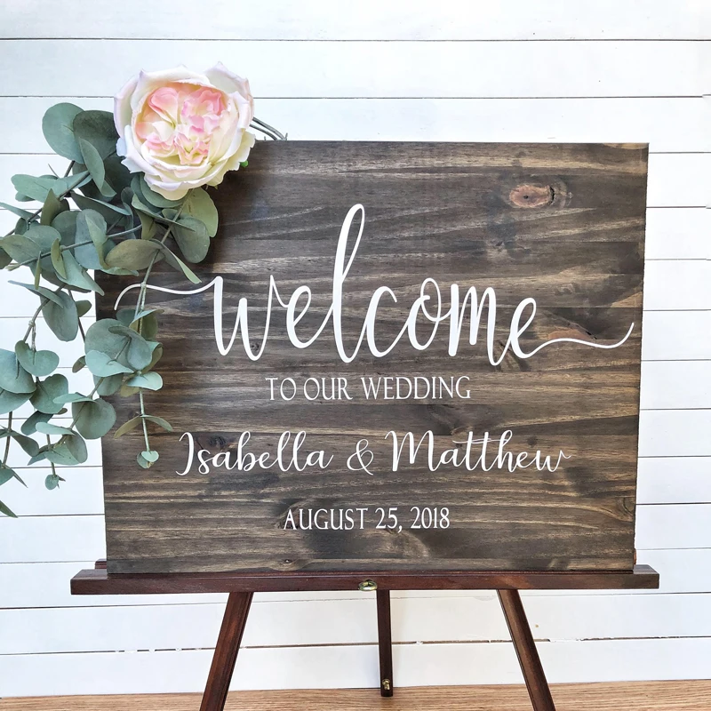 Wedding Welcome Sign Wood Decals Name Sticker Rustic Wedding Decoration Vinyl Stickers for Board Personalised Decal Modern G40