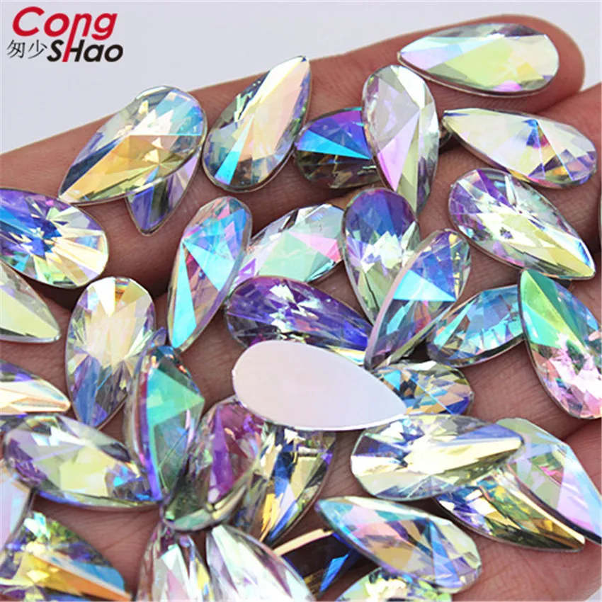 50pcs 9*18mm Tear Drop Shape Acrylic AB Rhinestones Glue On Flatback Pointed Stones Strass For DIY Crafts Jewelry Making WC455