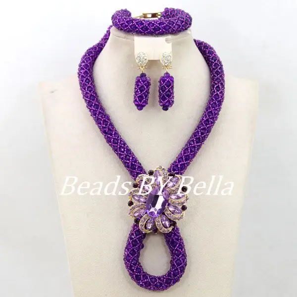 Hot Handmade Indian Wedding Necklace Set Costume Fashion Purple Crystal Beads African Jewelry Set New Free Shipping ABY939