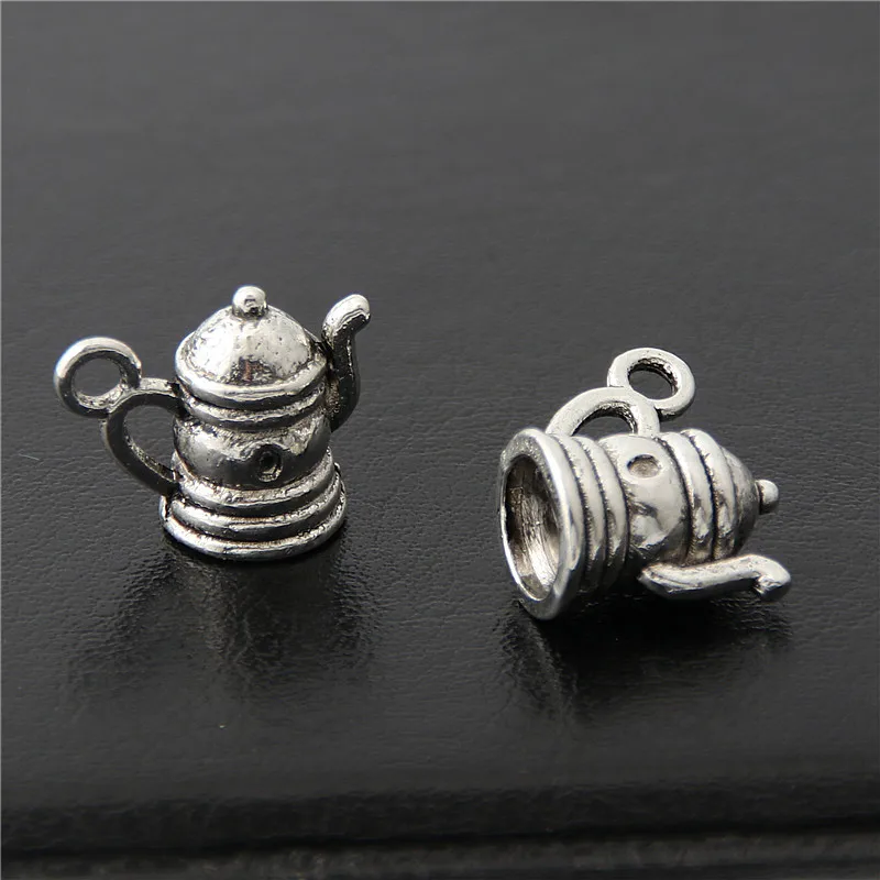 10pcs  Silver Color Mini Cute Kettle Charms Teapot Pendant Finding Keychain Jewelry Necklaces Supplies Wholesale 12x14mm A3073