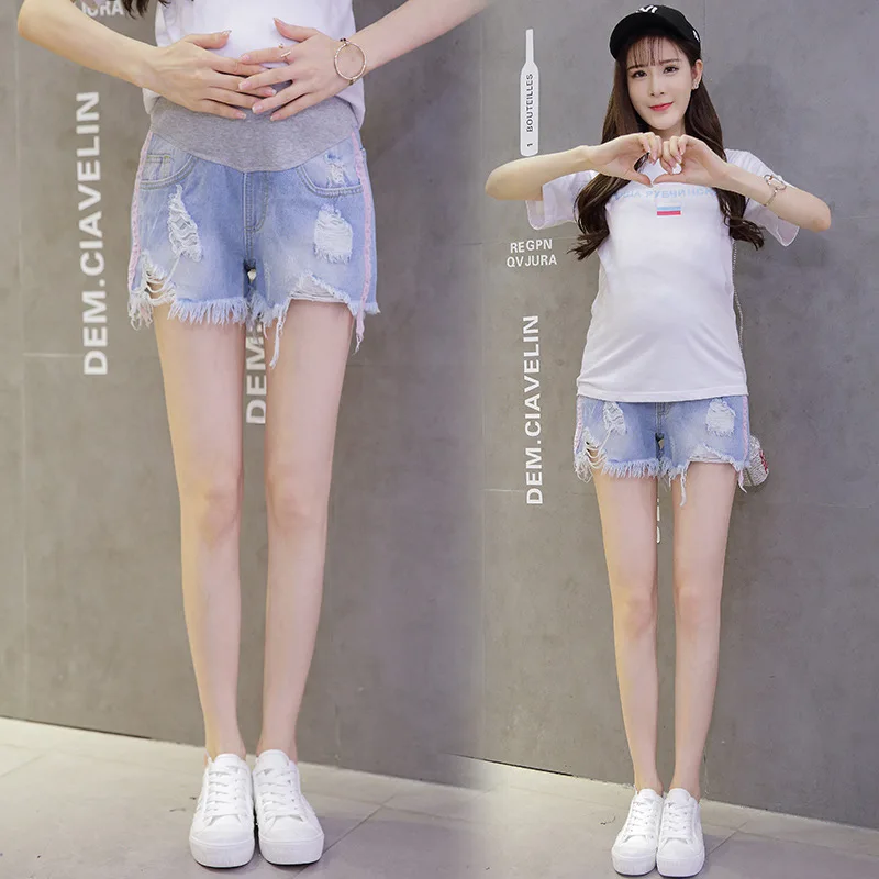 Maternity Clothing Summer Fashion Thin Abdomen Short Pants Washing Water Holes Cowboy Shorts For Pregnant Women Jeans Pants