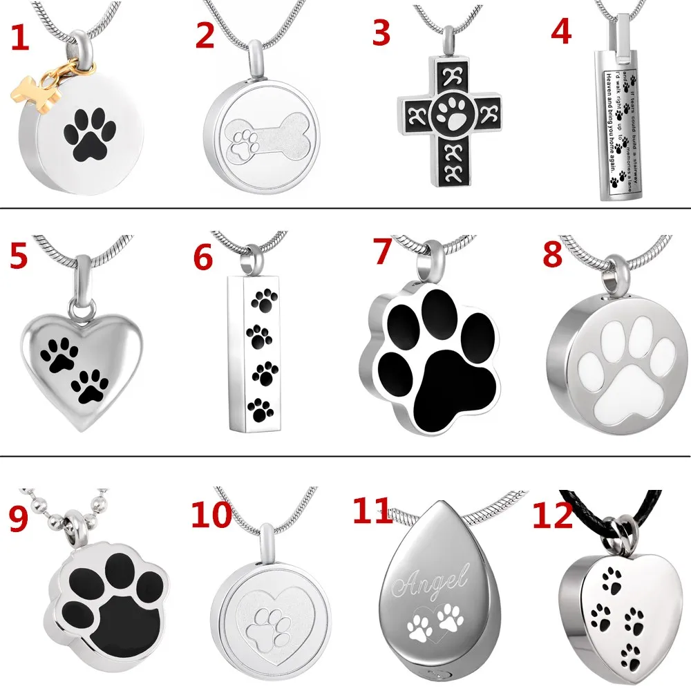 JJ001 Different Design Of Dog/Cat Paw Print Cremation Jewelry Ashes Holder Pet Stainless Steel Memorial Urn Necklace For Memory