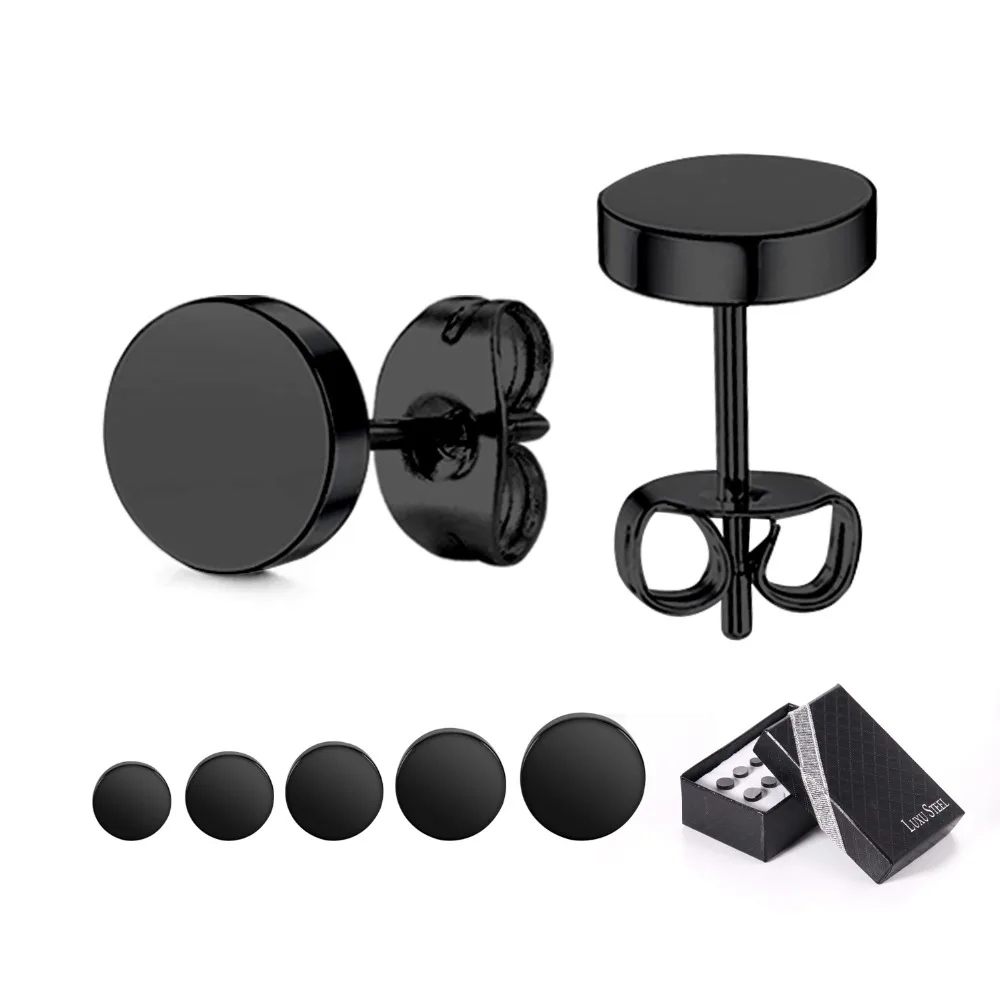 LUXUSTEEL-مجموعات القرط الفولاذ المقاوم للصدأ ، ودفع الظهر مسمار الأذن ، أسود شكل دائري ، حجم مختلط ، 4 مللي متر إلى 8 مللي متر ، 5 أزواج لكل صناديق ، جديد #3