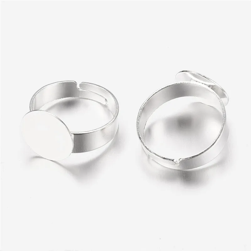 100pcs Tray:12mm Ring 18mm Adjustable Brass Pad Ring Bases for Jewelry Making DIY Finding