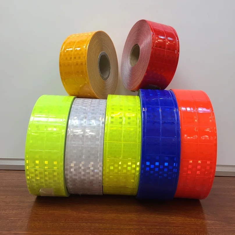 Multi-Color Flashing Small Square Fluorescent Warning Safety Tape, Garment Accessories, Marine Checkered Reflective PVC