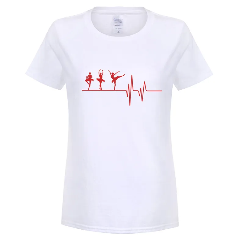 Heartbeat Ballet Women T Shirts Summer New Short Sleeve Cotton Dance Love Ballet T-shirts Female Girl Tee Tops OT-611