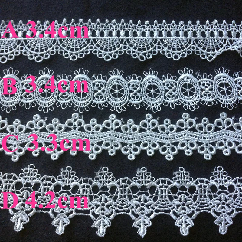 

3.3cm/3.4cm/4.2cm top quality water soluble polyester yarn embroidery plain white flora lace trim,RS180116C