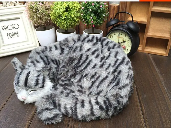 

cute simulation sleeping cat toy polyethylene & furs cute gray stripe cat model about 29x31x10cm 2025