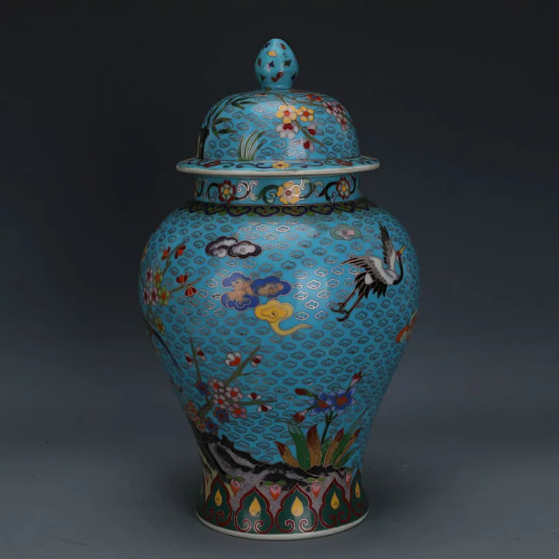 Qing Dynasty Qian Long Enamel Pure Handmade Red-crowned Crane Birds Antique Chinese Ceramic Ginger Jar