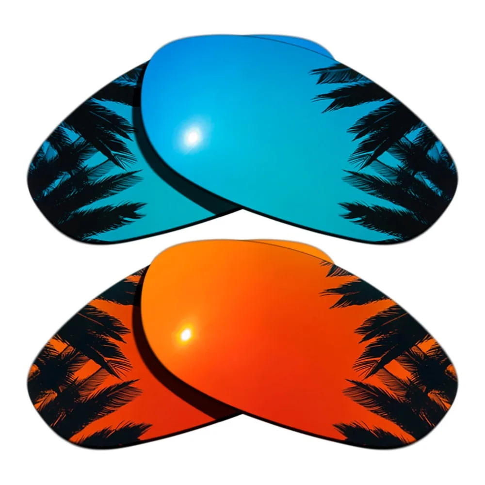 (Ice Blue Mirrored+Orange Red Mirrored Coating) 2-Pairs Polarized Replacement Lenses for Monster Dog 100% UVA & UVB Protection