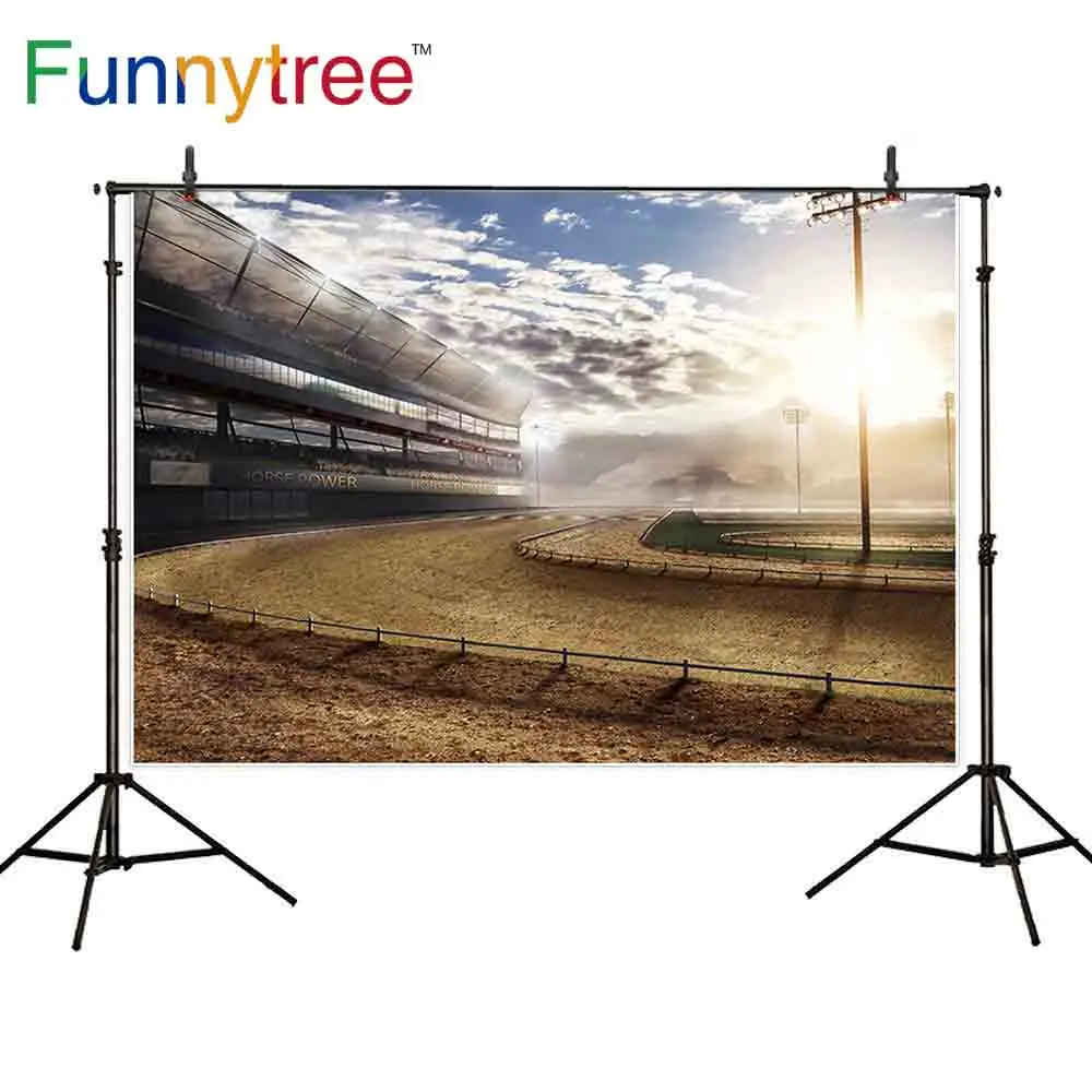 Funnytree backgrounds for photography studio horse race track curve railings sport bright outdoor competition backdrop photocall