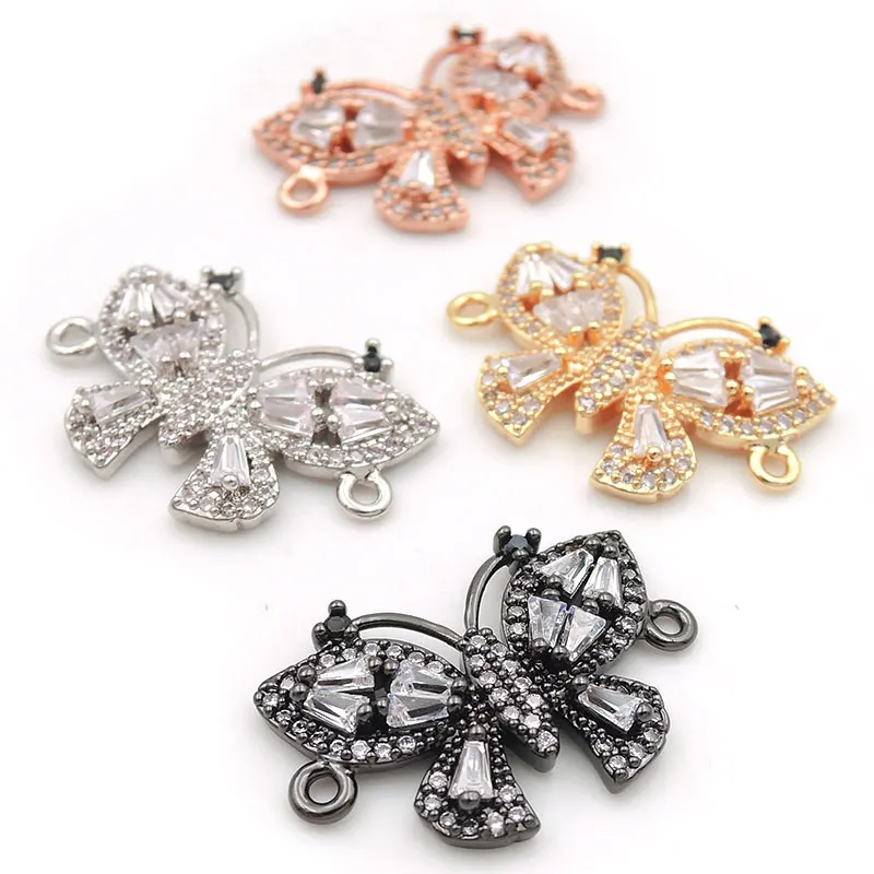 23*15*3mm Micro Pave Clear&Black CZ Butterfly Connector Fit For Women As DIY Bracelets Accessory