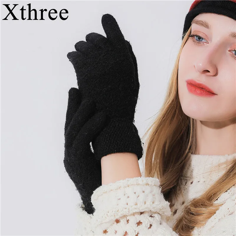 

Winter Autumn Women Knitted Gloves Screen High Quality Male Thicken Warm Wool Cashmere Solid Gloves Girl