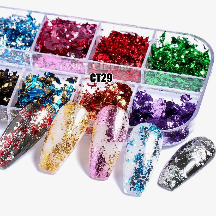 

12 Grid/Set Glitter Laser Aluminum Irregular Holographic Foil Sequin Powder Nail Art Mirror Flake Paillette Manicure DIY CT29