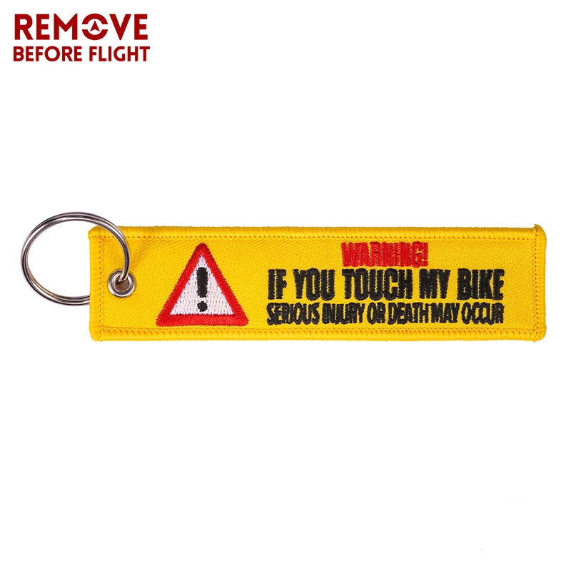 Wholesale Remove Before Flight Keychain Key Ring Embroidery auto Key Chains for Motorcycle ATV Car Key Tag Yelloew Danger Key