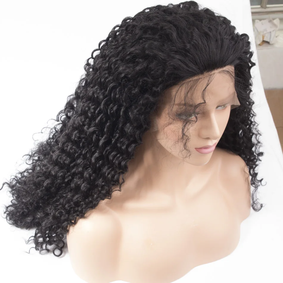 Qp hair Long Afro kinky Curly None Lace Front Synthetic Hair Wigs For Women Pre Plucked Hair Bleached Knots  hair