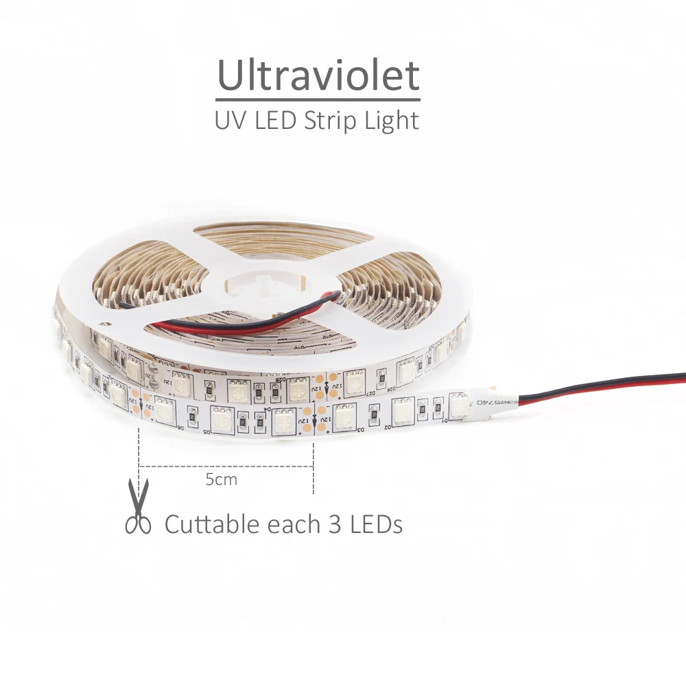 UV LED Strip Light 12V DC SMD 5050 0.5M 1M 2M 3M 4M 5M Waterproof Ribbon Purple Flexible Ultraviolet Tape for DJ Fluorescence