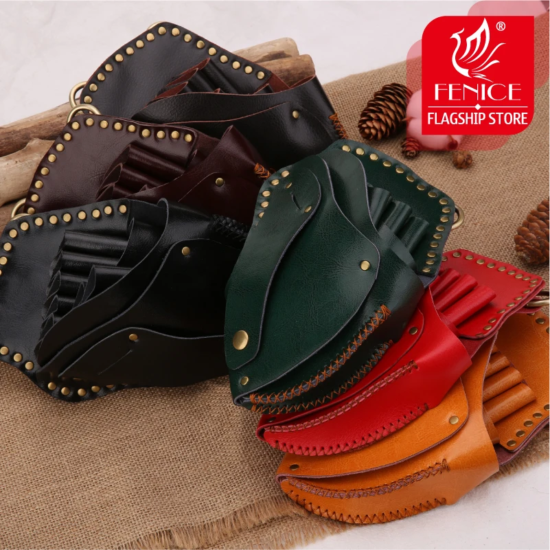 Fenice High Quality Vintage  Leather Case Hairdressing Barber Salon Holster Pouch Styling Tools 7 Hair Scissors Bag