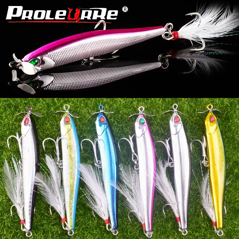 

1Pcs Sinking Pencil Lure fishing bait with metal Rotating propeller tractor 10cm 12.5g Artificial hard bait water fishing tackle