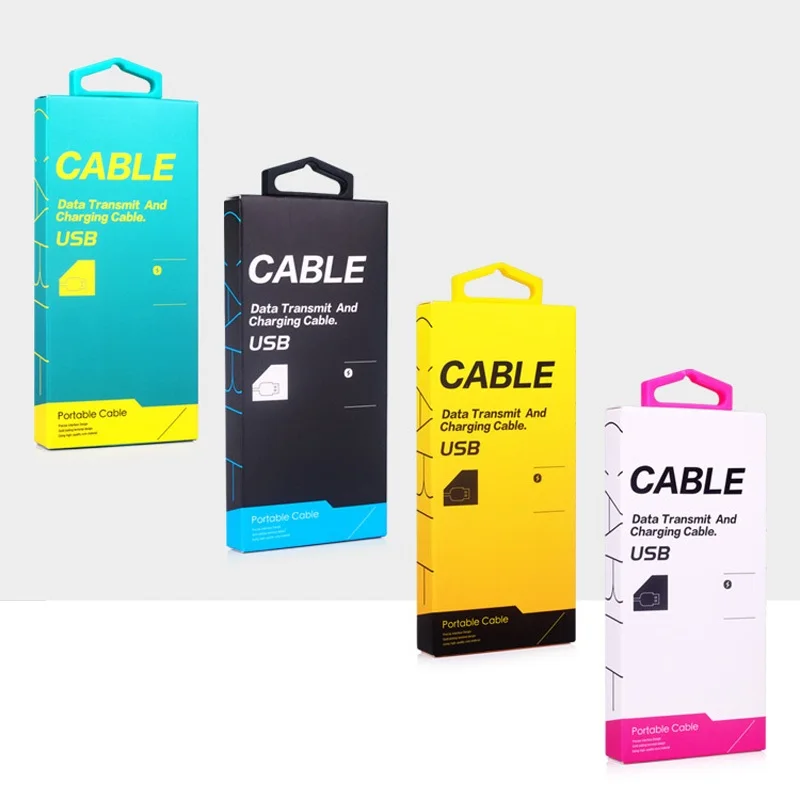 300pcs/lot High quality Mobile Phone USB Cable Paper Cardboard Packaging Box Hang hook Data Line Pack Case