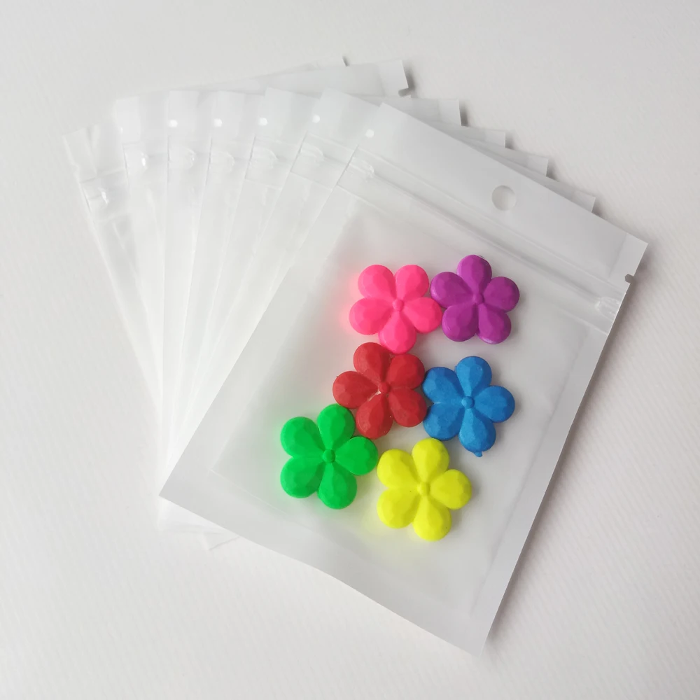 

500pcs 7*10cm White/Clear Self Seal Zipper Plastic Packaging Poly Bag Pearl Film Ziplock Jewelry Bags Package With Hang Hole