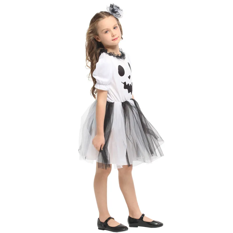 

Kids Children Halloween Hell Devil Fiend Costume Girl White Ghost Scary Cosplay Carnival Purim Stage Play Masquerade Party Dress