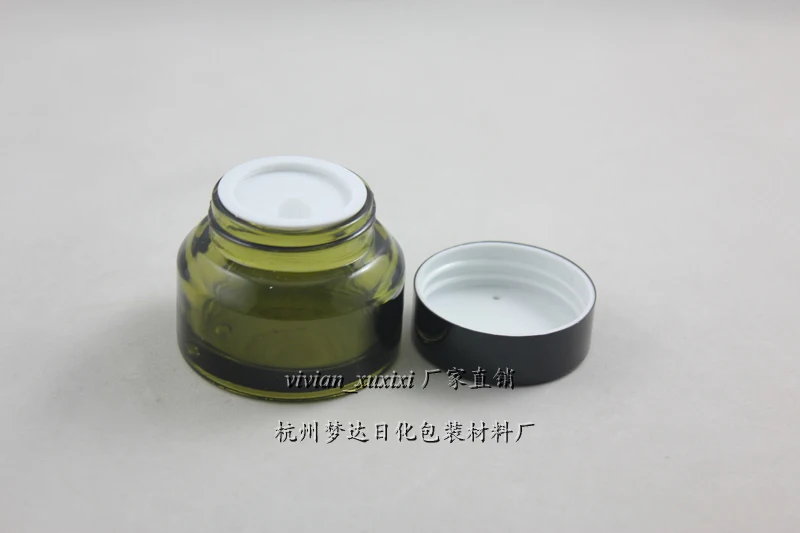 30g olive green glass cream jar with black/silver aluminum lid, 30g cosmetic jar,packing for eye cream,30g glass bottle