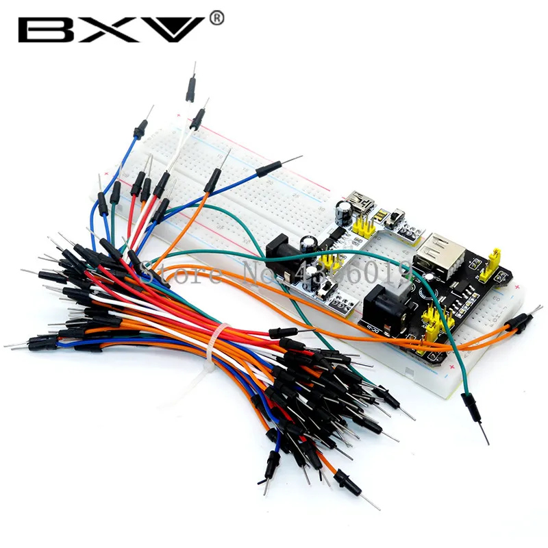 3.3V/5V MB102 Breadboard power module+MB-102 830 points Solderless Prototype Bread board kit +65 Flexible jumper wires