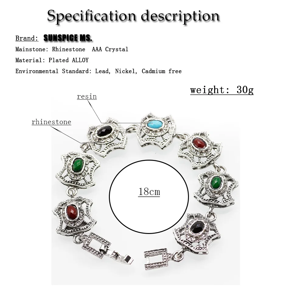 SUNSPICE MS Bright Retro Resin Bracelet For Women Antique Silver Color Little Eye Link Bracelets Charm Vintage Jewelry Gift 2019