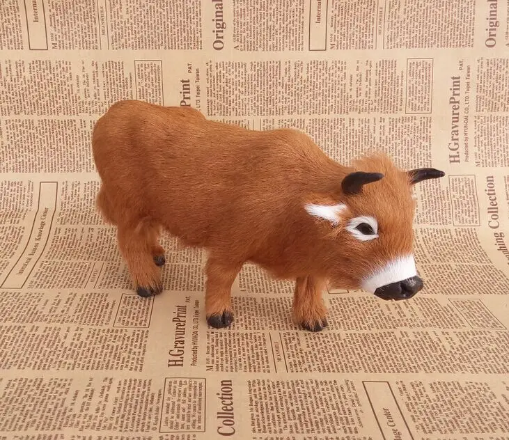 cute simulation cow toy plastic&fur handicraft prop cow doll gift about 27x23cm