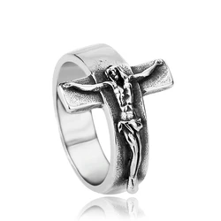 INRI Crucifix JESUS Cross Ring Gold Color Titanium Stainless Steel Christian Men Prayer Rings Vintage Punk Jewelry Size 7-13