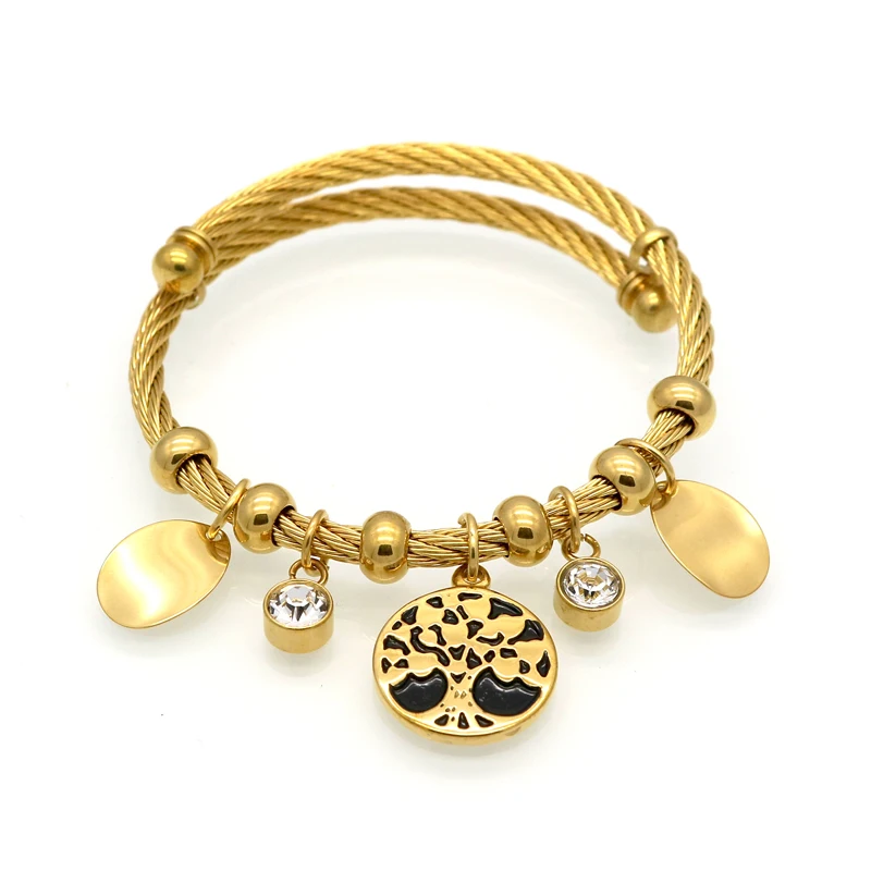 Life Tree Bracelet Charm Tree Resin cabochon Crystal Bracelet Gold Color Female Bracelets & Bangles Fashion Women Jewelry