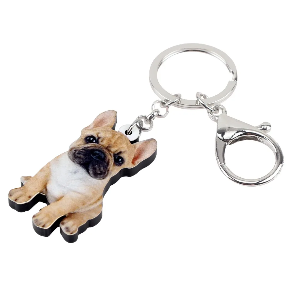 Bonsny Acrylic Sitting French Bulldog Puppy Dog Key Chains Keychain Rings Animal Jewelry For Women Girls Handbag Car Charms Pets